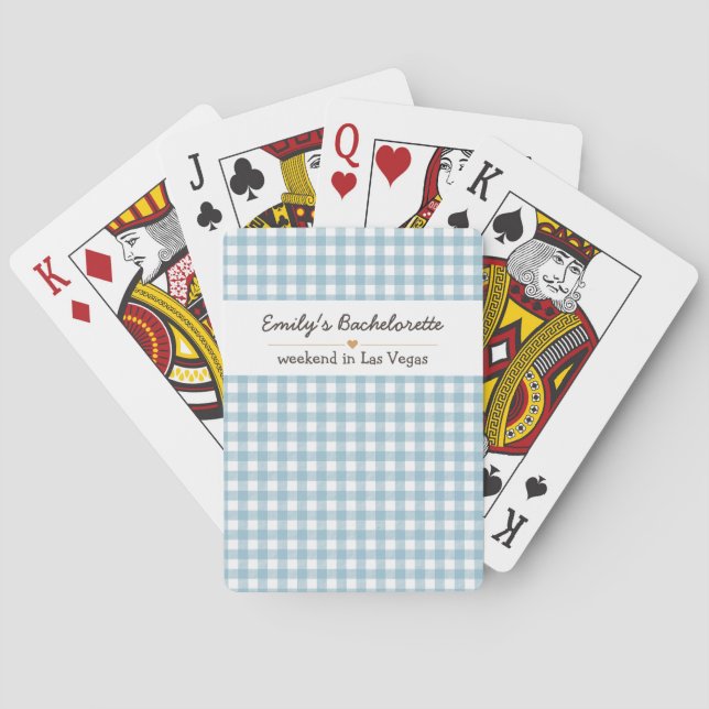 Bachelorette Blue Gingham Pattern Playing Cards (Back)