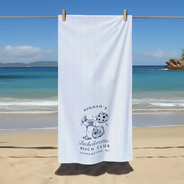 Bachelorette Blue & Grey Retro Modern Beach Towel (Creator Uploaded)