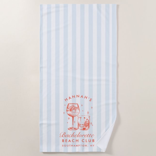 Bachelorette Blue & Red Retro Modern Beach Towel (Front)
