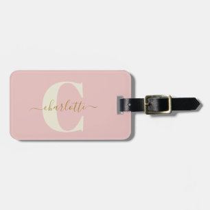 Bachelorette Blush Pink Gold Monogram First Name Luggage Tag