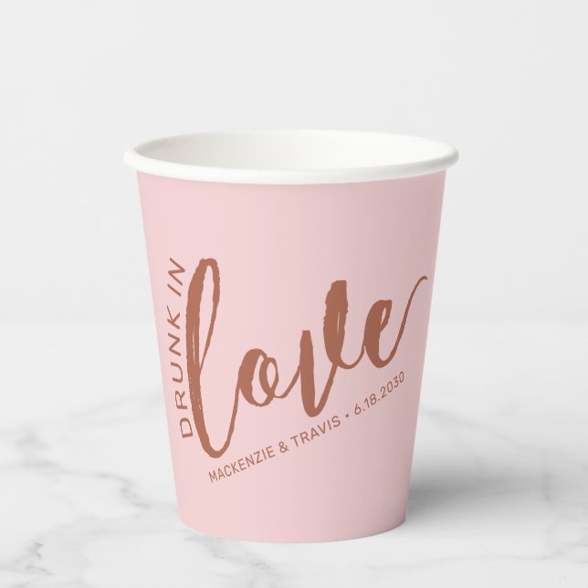 Bachelorette Bridal Shower Drunk in Love Pink Paper Cups (Front)