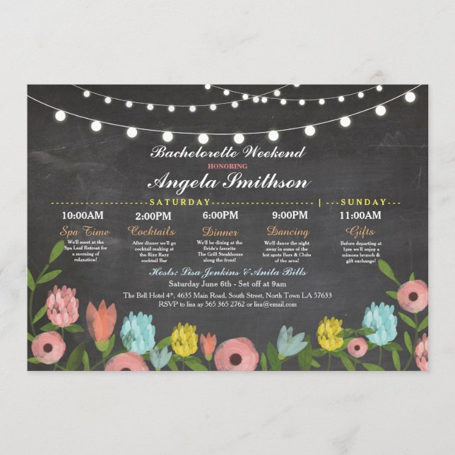 Bachelorette Bridal Shower Pink Floral Itinerary Programme (Front)