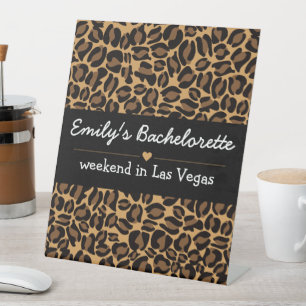 Bachelorette Bride Boujee Trendy Leopard Print  Pedestal Sign