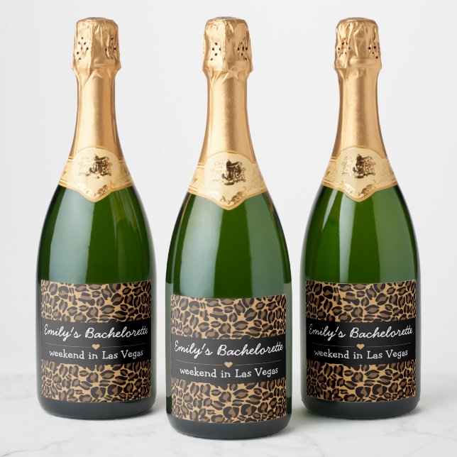 Bachelorette Bride Boujee Trendy Leopard Print  Sparkling Wine Label (Bottles)