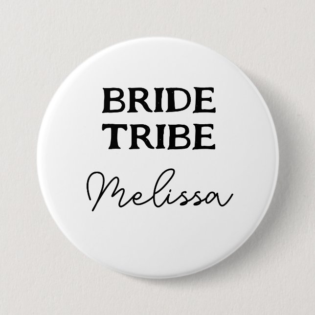 Bachelorette Bride Tribe Black And White Name 7.5 Cm Round Badge (Front)