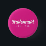 Bachelorette Bridesmaid Name Wedding Hot Pink 3 Cm Round Badge<br><div class="desc">Custom Add Image Text Here Clothing Apparel Template Personalised Women's White And Hot Pink Bachelorette Bridal Party Bridesmaid Name Small Round Button.</div>