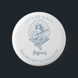 Bachelorette coastal cowgirl beach bach 6 cm round badge<br><div class="desc">Bachelorette weekend party button,  personalised with your name,  featuring a woman in a coastal cowgirl theme. Great for your bachelorette at the beach.</div>