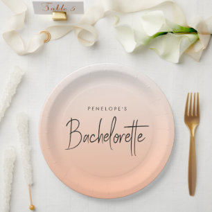 Bachelorette   Coral Ombre Elegant Peach Paper Plate