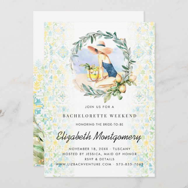 Bachelorette Destination Mediterranean Citrus Invitation (Front/Back)