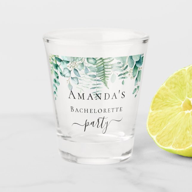 Bachelorette eucalyptus greenery ferns woodland shot glass (Front)