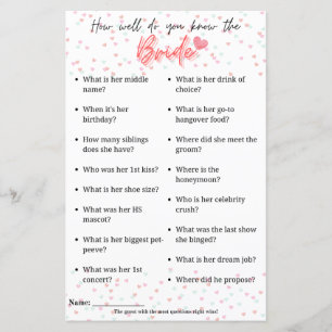 Bachelorette Game "How well do you know the bride"