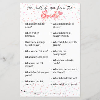 Bachelorette Game "How well do you know the bride"