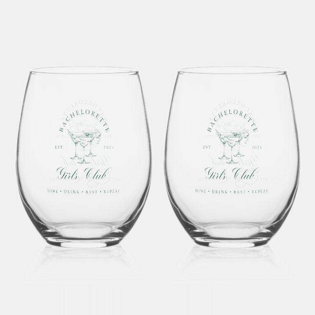 Bachelorette Girl's Club  Stemless Wine Glass (Back)
