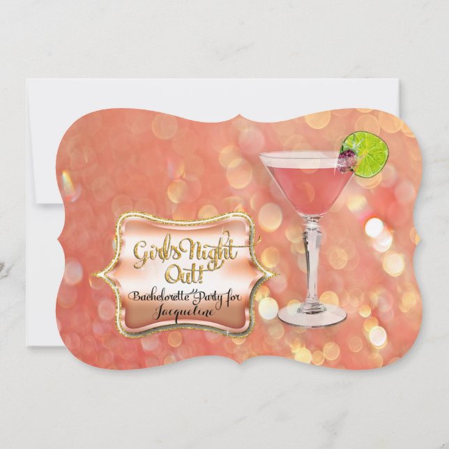 Bachelorette Girl's Night Out Party Martini Glass Invitation (Back)