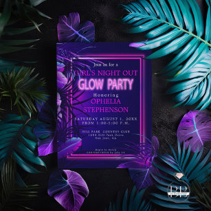 Bachelorette   Girls Night Out Tropical Neon Glow Invitation