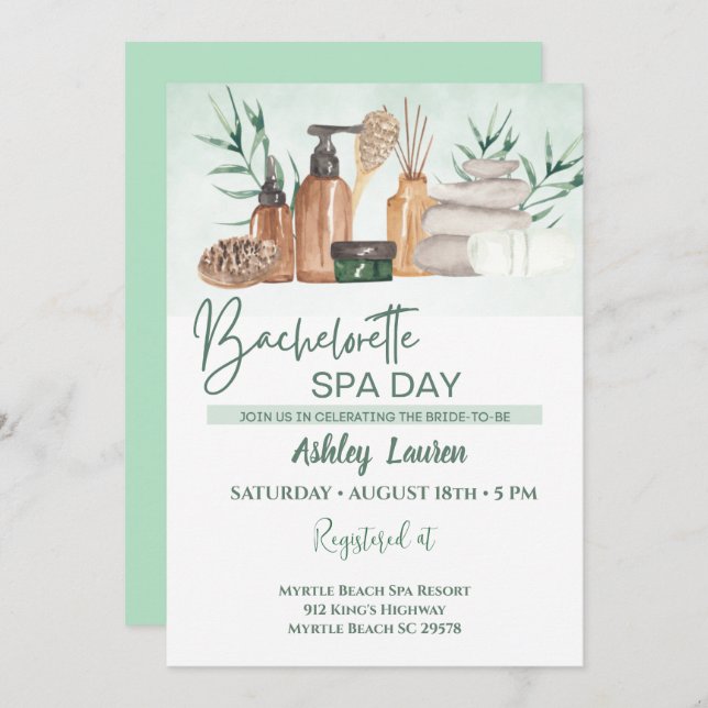 Bachelorette Girls Spa Invitation (Front/Back)