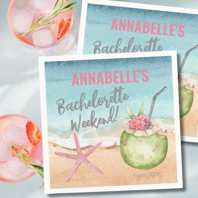 Bachelorette Girls Weekend Beach Cocktail Napkin (Beach Bachelorette Girls Weekend Cocktail Napkins)