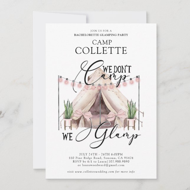 Bachelorette Glamping Party Invitation (Front)