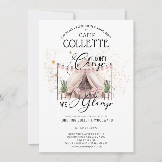 Bachelorette Glamping Party Weekend Invitation (Front)