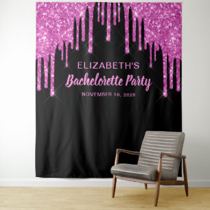 Bachelorette Hot Pink Glitter Personalised Black Tapestry