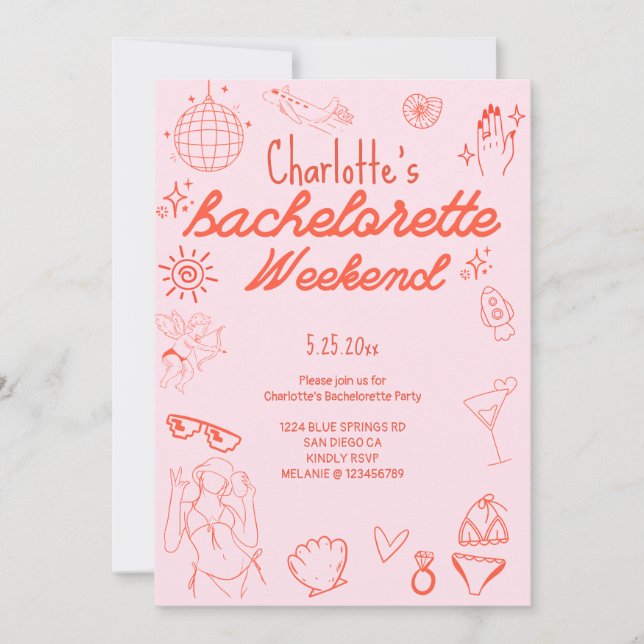 Bachelorette invitation Doodle Beach Party  (Front)