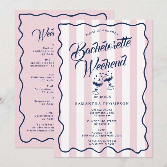 Bachelorette Itinerary Bach Weekend Cocktail Pink Invitation (Front/Back)