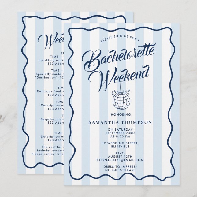 Bachelorette Itinerary Bach Weekend Disco Party Invitation (Front/Back)