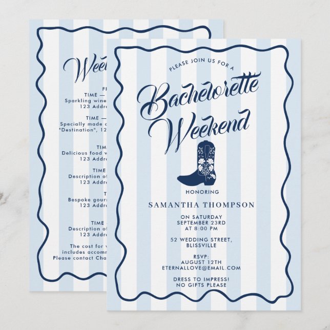 Bachelorette Itinerary Bach Weekend Rodeo Boots Invitation (Front/Back)