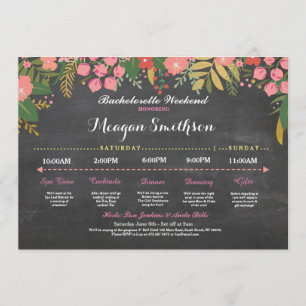 Bachelorette Itinerary Coral & Gold Chalk Invite