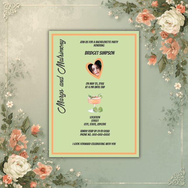 Bachelorette margs and matrimony party photo invitation (Creator Uploaded)