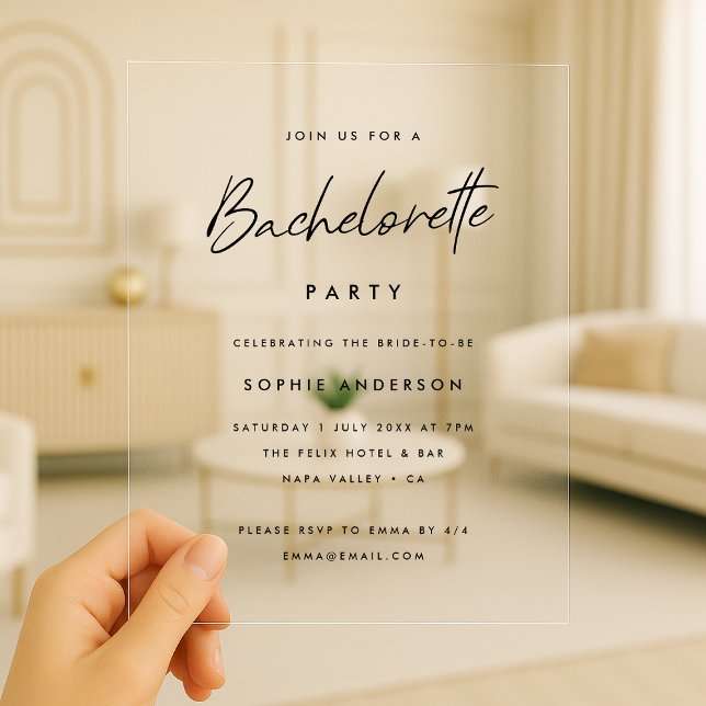 Bachelorette | Modern Minimalist Party Acrylic Invitations (Creator Uploaded)