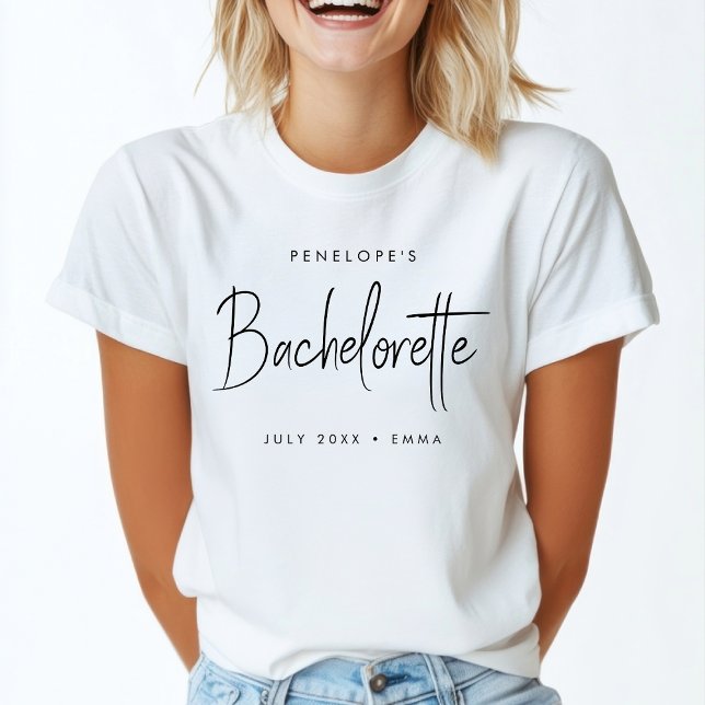 Bachelorette | Modern Minimalist Script Bridesmaid T-Shirt (Creator Uploaded)