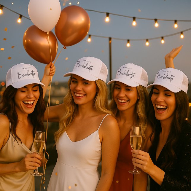 Bachelorette | Modern Minimalist Script Bridesmaid Trucker Hat (Creator Uploaded)