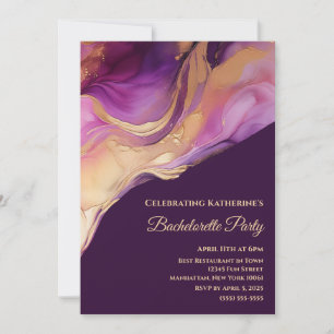 Bachelorette-Modern Purple Pink and Gold Invitation