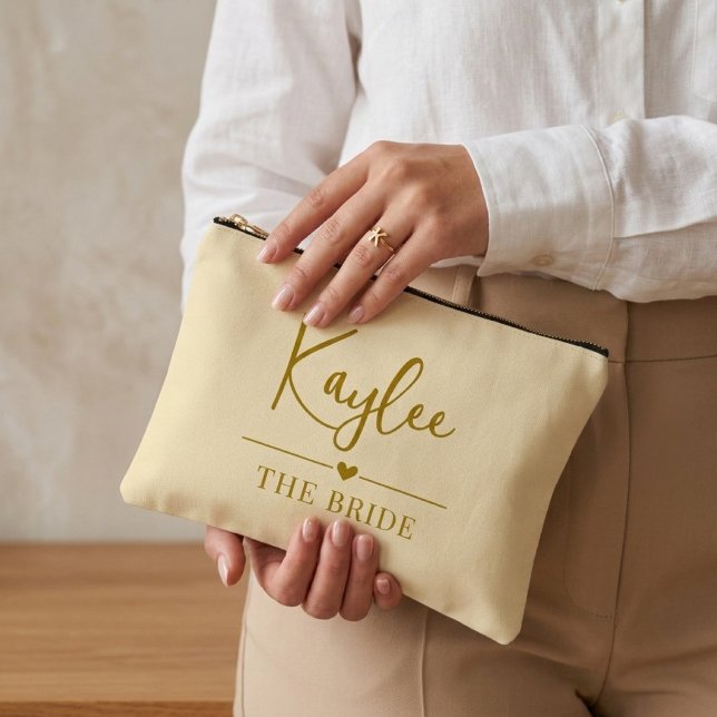 Bachelorette | Modern Script Bridesmaid Custom Accessory Pouch (wedding favor pouch gift, custom bride squad pouch gift, elegant bridesmaid makeup pouch)