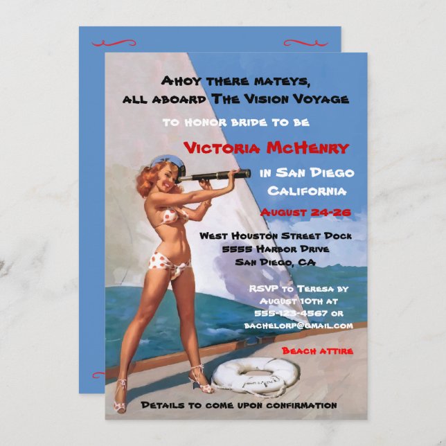 Bachelorette Nautical Weekend Getaway Invitations (Front/Back)