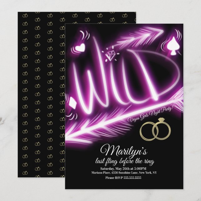 Bachelorette Neon Wild Vegas Party Girls Night Invitation (Front/Back)
