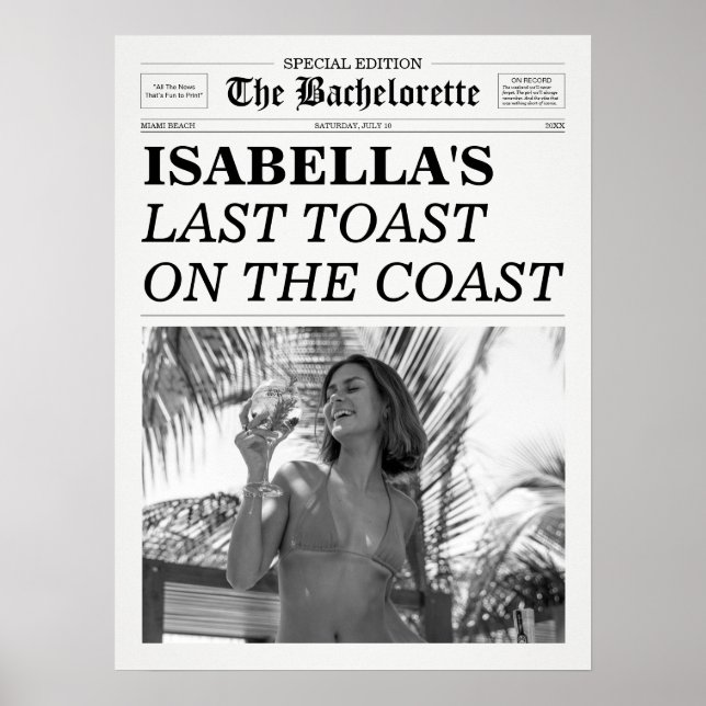 Bachelorette Newspaper Last Toast On The Coast Poster (Front)