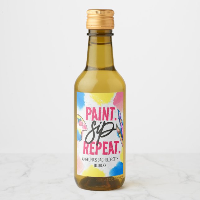 Bachelorette Paint and Sip Wine Party Favour Wine Label (Front)