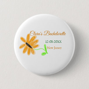 Bachelorette party add name date place sunflower  6 cm round badge