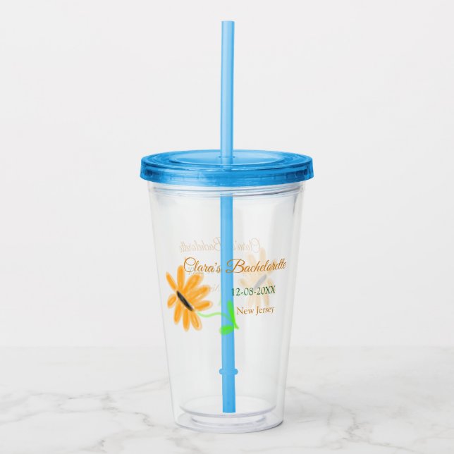 Bachelorette party add name date place sunflower  acrylic tumbler (Front)