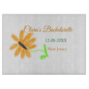 Bachelorette party add name date place sunflower  cutting board