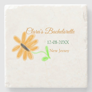 Bachelorette party add name date place sunflower stone coaster