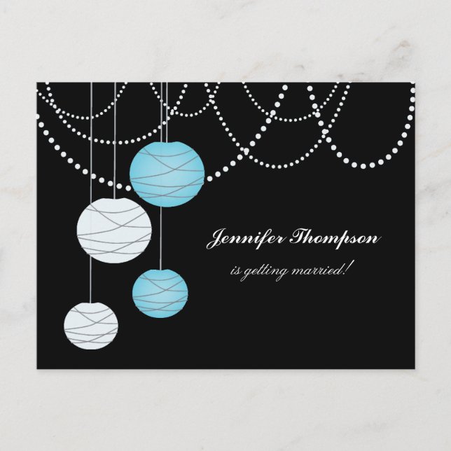 Bachelorette Party Aqua Blue Lanterns Invite Card (Front)