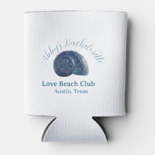 Bachelorette party beach club blue sea shell name can cooler