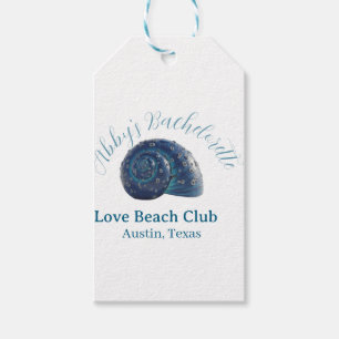 Bachelorette party beach club blue sea shell name gift tags