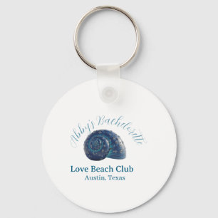 Bachelorette party beach club blue sea shell name key ring