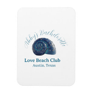 Bachelorette party beach club blue sea shell name magnet