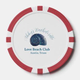 Bachelorette party beach club blue sea shell name poker chips