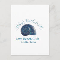 Bachelorette party beach club blue sea shell name
